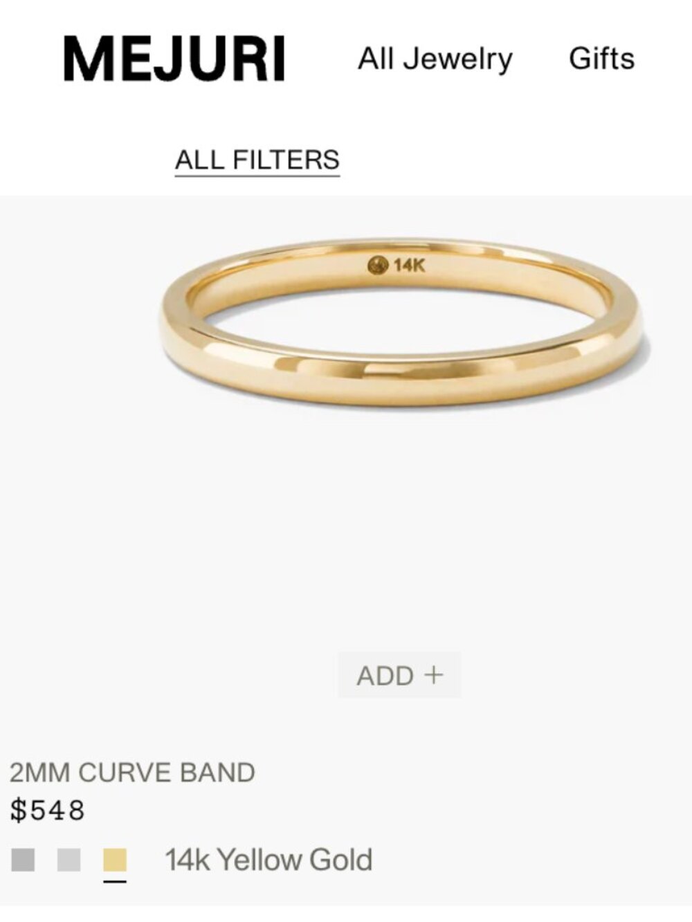 Mejuri 2mm 14k Solid Yellow Gold Curve Band Wedding Ring Sz 4